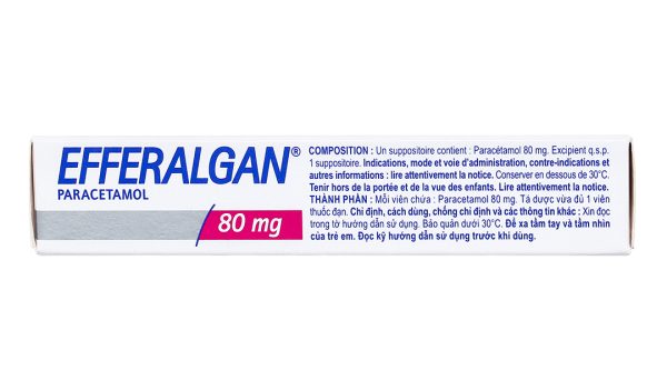 Viên đặt trực tràng Efferalgan 80mg giảm đau, hạ sốt (2 vỉ x 5 viên)