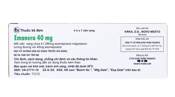 Emanera 40mg trị viêm loét thực quản do trào ngược (4 vỉ x 7 viên)
