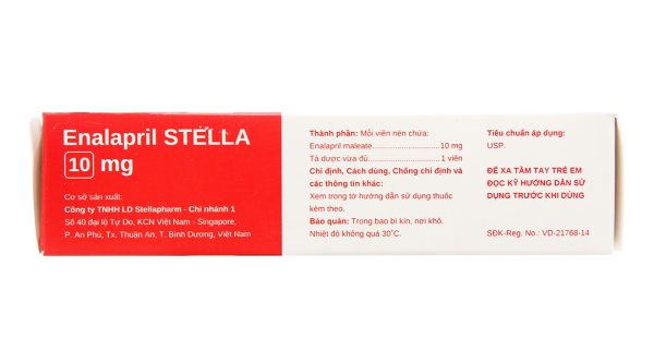 Enalapril Stella 10mg trị tăng huyết áp, suy tim sung huyết (3 vỉ x 10 viên)