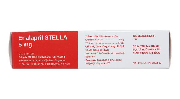 Enalapril Stella 5mg trị tăng huyết áp, suy tim (3 vỉ x 10 viên)
