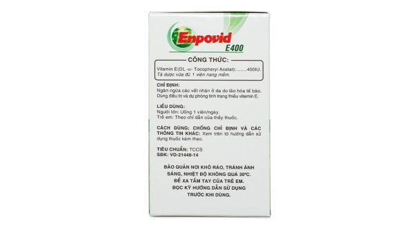 Enpovid E400 bổ sung vitamin E, ngừa lão hóa (10 vỉ x 10 viên)