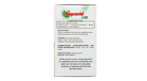 Enpovid E400 bổ sung vitamin E, ngừa lão hóa (10 vỉ x 10 viên)