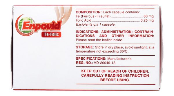 Enpovid Fe-Folic bổ sung sắt và axit folic, trị thiếu máu (10 vỉ x 10 viên)