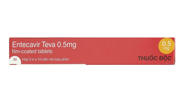 Entecavir Teva 0,5mg điều trị viêm gan B mãn tính (3 vỉ x 10 viên)