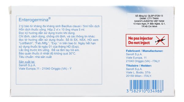 Hỗn dịch men vi sinh Enterogermina 2 tỷ/5ml trị rối loạn tiêu hóa (20 ống x 5ml)