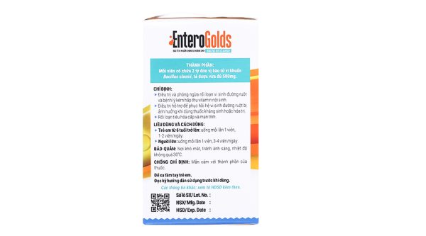 EnteroGolds trị và phòng ngừa rối loạn vi sinh đường ruột lọ 60 viên
