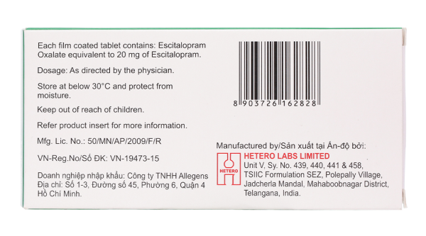 Eslo-20 trị trầm cảm, rối loạn lo âu (3 vỉ x 10 viên)