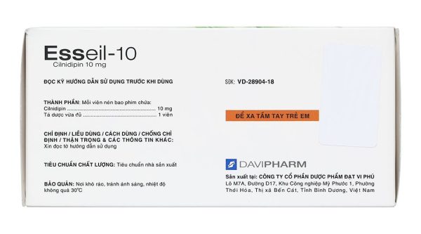 Esseil-10 chỉ định trong điều trị tăng huyết áp (10 vỉ x 10 viên)