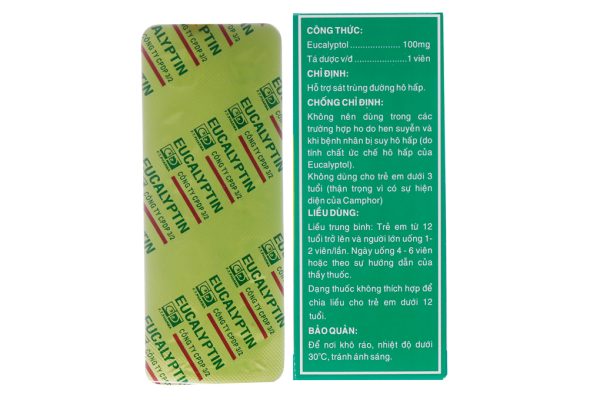 Eucalyptin 100mg hỗ trợ sát khuẩn hô hấp (10 vỉ x 10 viên)