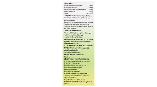 Eugica trị ho, đau họng, sổ mũi, cảm cúm, long đàm (10 vỉ x 10 viên)