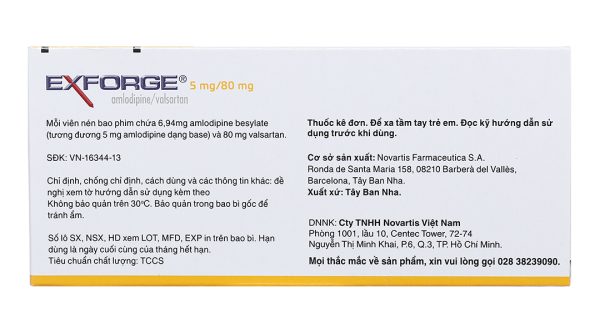 Exforge 5mg/80mg trị tăng huyết áp vô căn (2 vỉ x 14 viên)