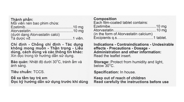 Ezenstatin 10/10 trị tăng cholesterol máu (4 vỉ x 7 viên)