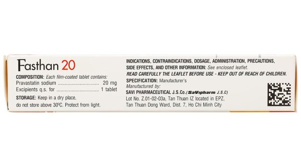 Fasthan 20mg trị rối loạn lipid máu, dự phòng biến cố tim mạch (3 vỉ x 10 viên)