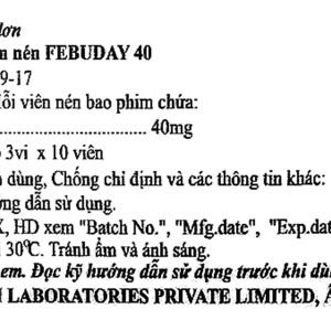 Febuday 40 điều trị chứng tăng acid uric huyết (3 vỉ x 10 viên)