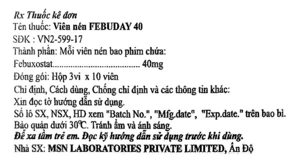 Febuday 40 điều trị chứng tăng acid uric huyết (3 vỉ x 10 viên)