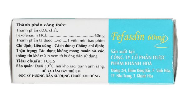 Fefasdin 60 điều trị viêm mũi dị ứng, mày đay (10 vỉ x 10 viên)