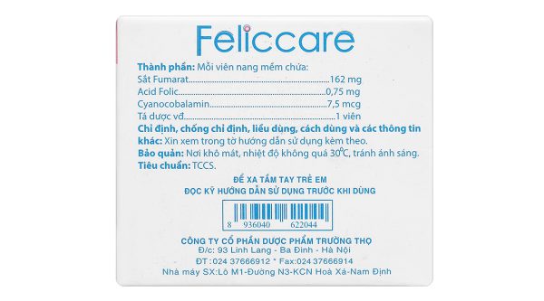 Feliccare phòng và trị thiếu máu tổng quát (10 vỉ x 10 viên)