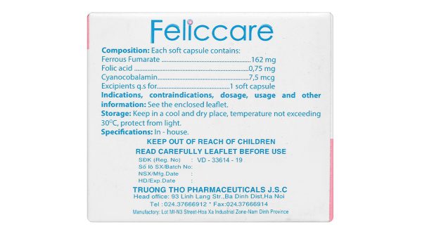 Feliccare phòng và trị thiếu máu tổng quát (10 vỉ x 10 viên)
