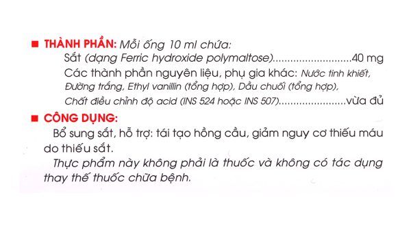 Dung dịch Feritonic bổ sung sắt, giảm nguy cơ thiếu máu hộp 20 ống x 10ml