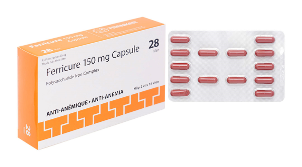Ferricure 150mg Capsule trị tình trạng thiếu hụt sắt, thiếu máu do sắt (2 vỉ x 14 viên)