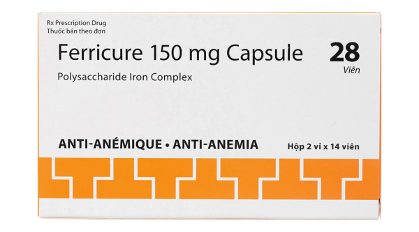 Ferricure 150mg Capsule trị tình trạng thiếu hụt sắt, thiếu máu do sắt (2 vỉ x 14 viên)