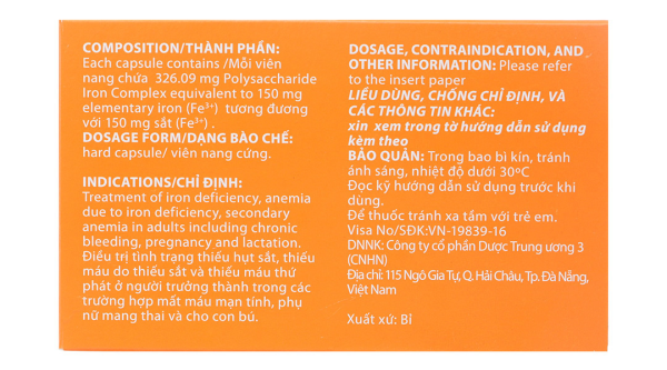 Ferricure 150mg Capsule trị tình trạng thiếu hụt sắt, thiếu máu do sắt (2 vỉ x 14 viên)