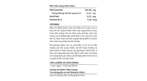 Ferrovit bổ sung sắt và axit folic, trị thiếu máu (5 vỉ x 10 viên)