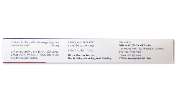 Fexofenadine Stada 60mg trị triệu chứng viêm mũi dị ứng, mày đay (1 vỉ x 10 viên)