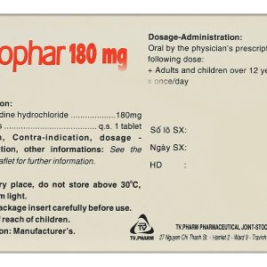 Fexophar 180mg trị viêm mũi dị ứng, mày đay, ngứa (10 vỉ x 10 viên)