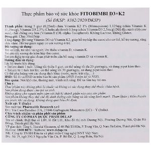 Siro Fitobimbi D3+K2 hỗ trợ hấp thu canxi cho bé chai 30ml