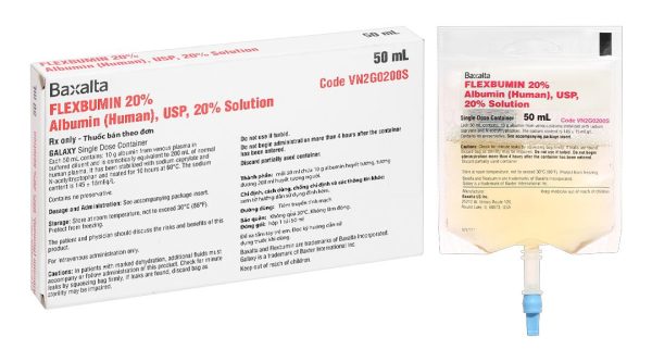 Dung dịch tiêm truyền Flexbumin 20% trị thiếu hụt albumin huyết túi 50ml