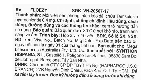 Floezy 0.4mg trị phì đại tuyến tiền liệt (3 vỉ x 10 viên)