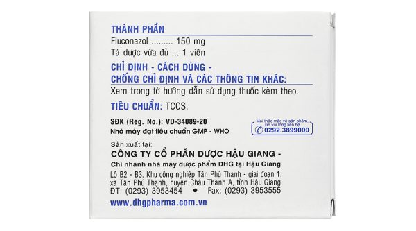 Fluconazol 150 DHG trị nhiễm nấm (1 vỉ x 1 viên)