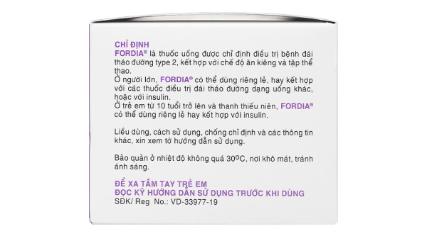 Fordia 850mg trị đái tháo đường type 2 kết hợp ăn kiêng và thể thao (10 vỉ x 10 viên)
