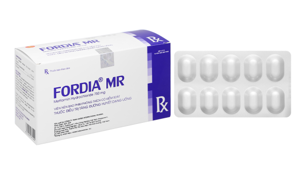 Fordia MR 750mg điều trị tiểu đường type 2 đơn độc hoặc kết hợp (6 vỉ x 10 viên)