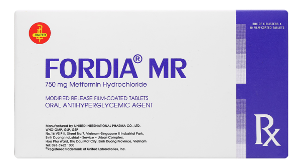 Fordia MR 750mg điều trị tiểu đường type 2 đơn độc hoặc kết hợp (6 vỉ x 10 viên)