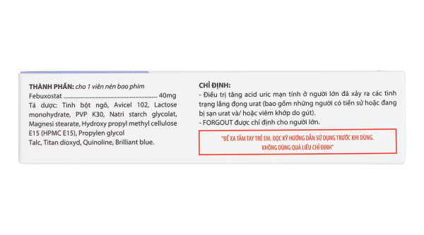 Forgout trị tăng Acid Uric mạn tính, viêm khớp do gút (2 vỉ x 15 viên)