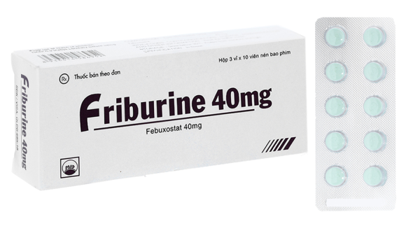 Friburine 40mg trị tăng acid uric huyết trong bệnh gout mạn tính (3 vỉ x 10 viên)