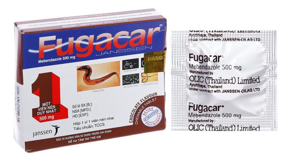 Viên nhai Fugacar vị sô cô la 500mg trị giun đường ruột (1 vỉ x 1 viên)
