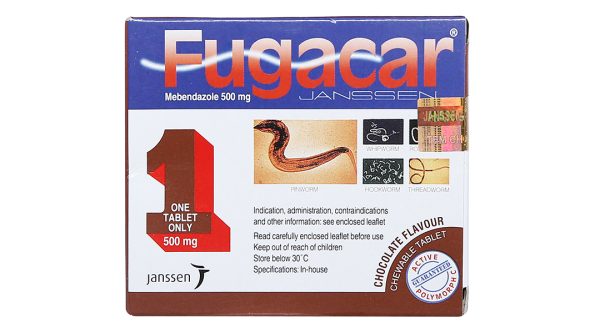 Viên nhai Fugacar vị sô cô la 500mg trị giun đường ruột (1 vỉ x 1 viên)