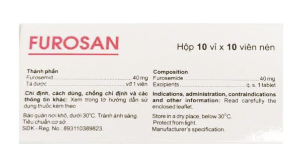Furosan 40mg trị tình trạng phù trong suy tim sung huyết (10 vỉ x 10 viên)
