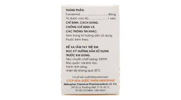 Furosemide Mekophar 40mg trị tăng huyết áp, tăng canxi huyết, trị phù (10 vỉ x 30 viên)