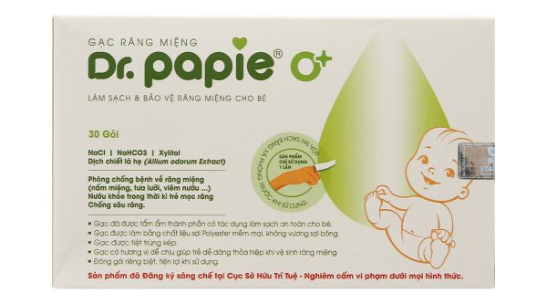 Gạc răng miệng Dr. Papie 0+ giúp sạch lưỡi, nướu, răng hộp 30 gói