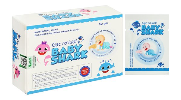 Gạc rơ lưỡi Baby Shark giúp sạch lưỡi, nướu, răng hộp 50 gói