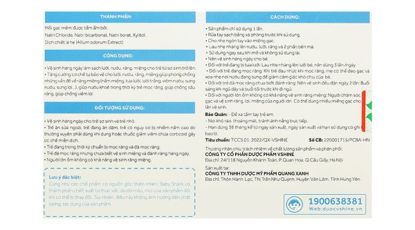 Gạc rơ lưỡi Baby Shark giúp sạch lưỡi, nướu, răng hộp 50 gói