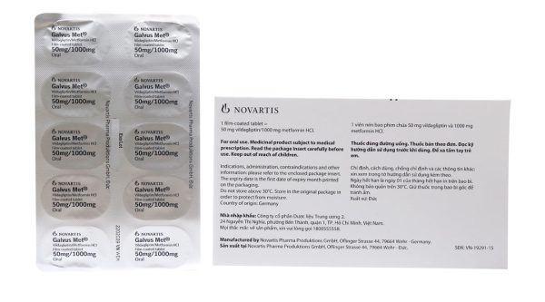 Galvus Met 50mg/1000mg trị đái tháo đường tuýp 2 (6 vỉ x 10 viên)