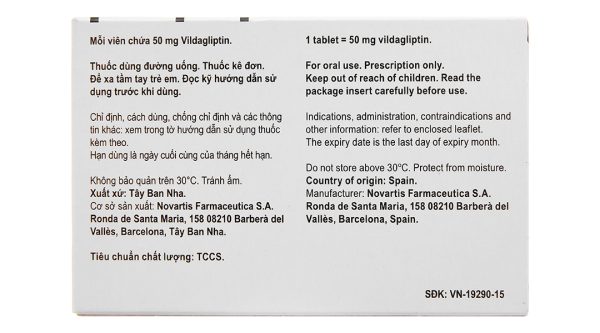 Galvus 50mg trị đái tháo đường tuýp 2 (2 vỉ x 14 viên)
