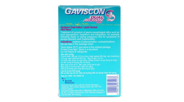 Hỗn dịch uống Gaviscon Dual Action trị trào ngược dạ dày, thực quản (24 gói x 10ml)