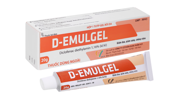 Gel bôi D-Emulgel 1.16% giảm đau, giảm sưng, chống viêm tuýp 20g
