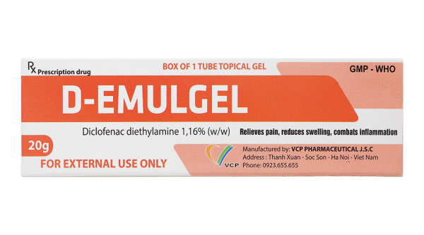 Gel bôi D-Emulgel 1.16% giảm đau, giảm sưng, chống viêm tuýp 20g